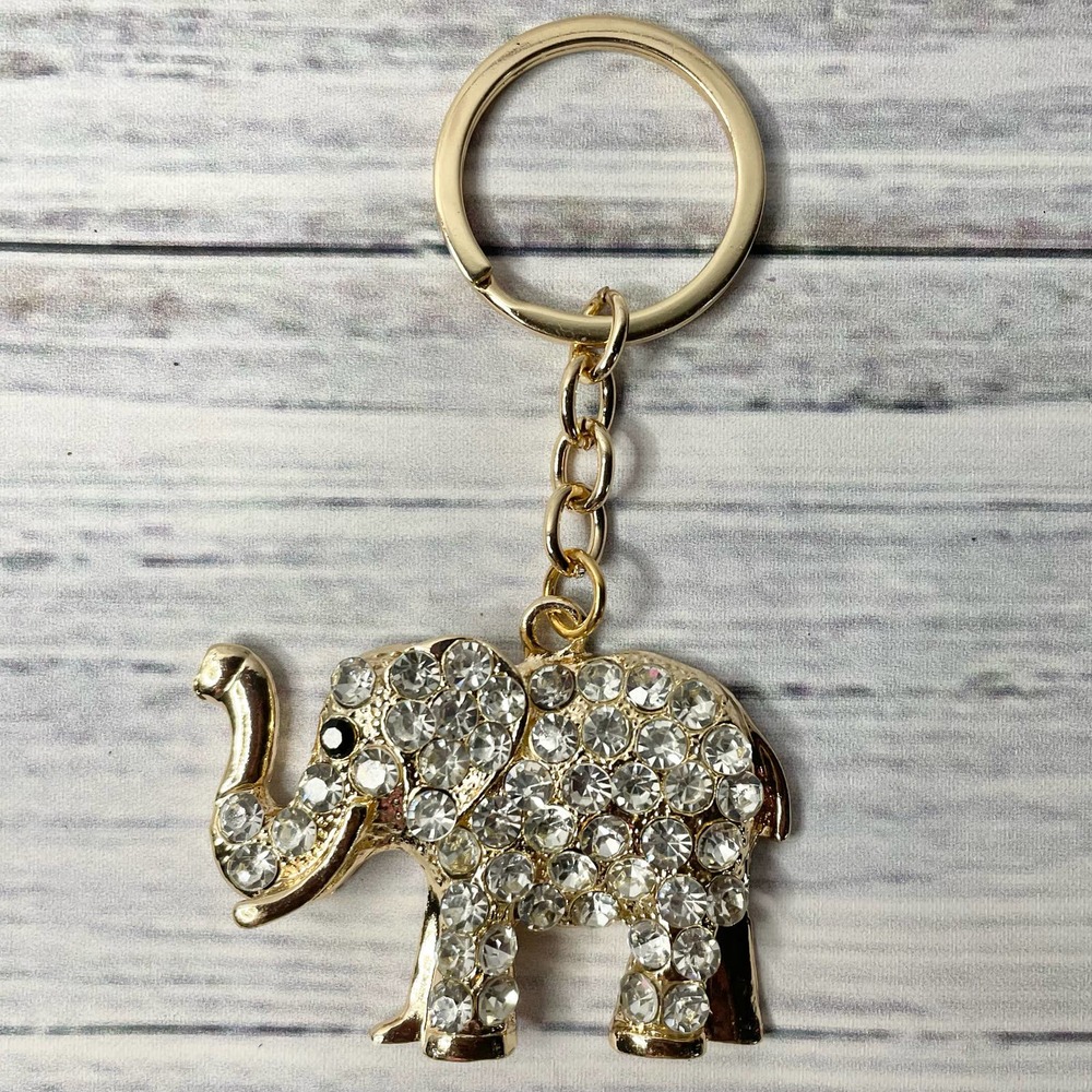 Gold Plated Rhinestone Encrusted Elephant Key Chain/ Purse Charm
